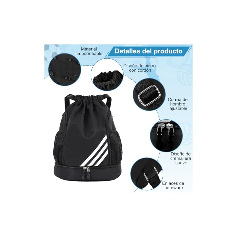 Mochila Deportiva con Cordón, Bolsas Impermeable de Cuerdas, Compartimento Separado