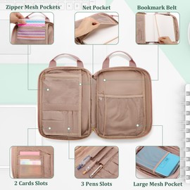 Teamoy Multi-Functional Journal Supplies Storage Case, Notebook Holder with Pen Slots, Journal Travel Organizer for B5 Notebooks, Planner, Pens, Journal Accessories, Pink