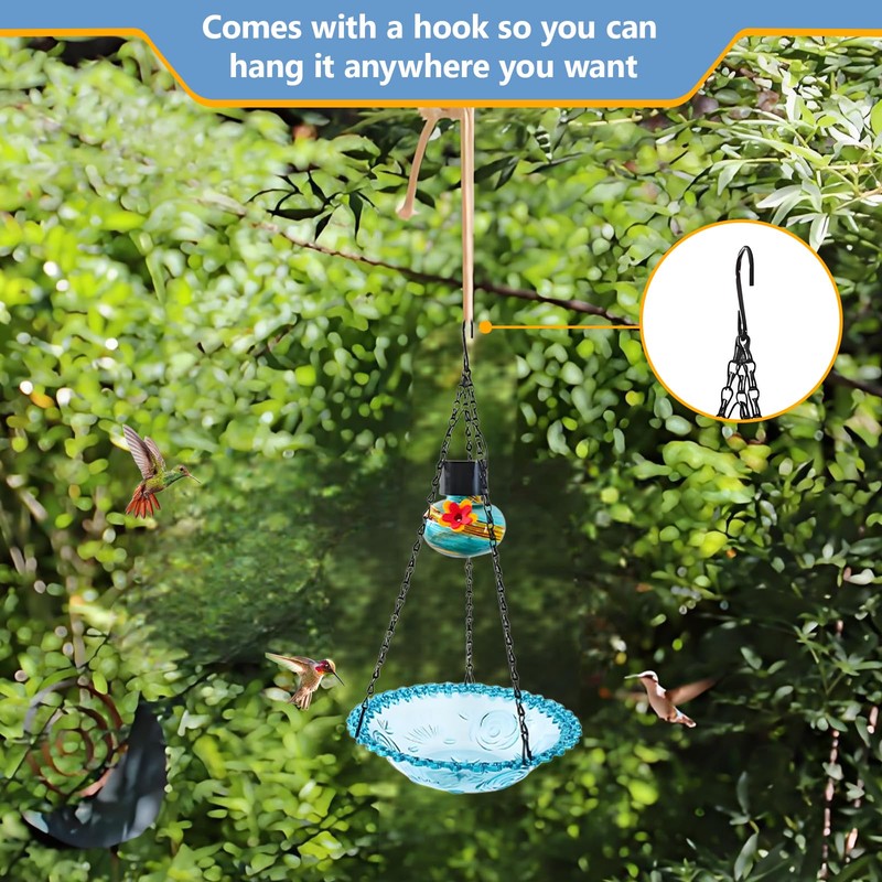 Solar Hummingbird Feeder - Outdoor Hanging Bird Food Feeder with