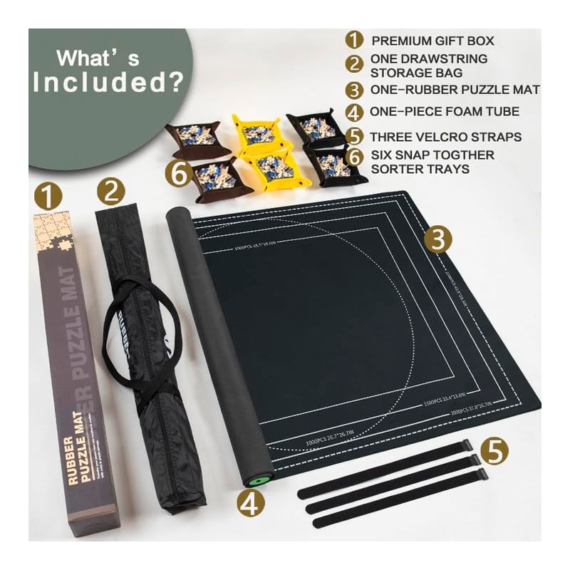 Premium Jigsaw Puzzle Mat Roll-Up Design Non-Crease Rubber Surface, Accommodates