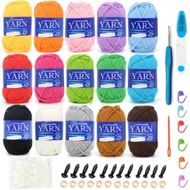 15 Pack Beginners Crochet Yarn Blue Green Pink Red Yellow Orange Cotton Crochet Yarn for Crocheting Knitting Beginners with Easy-to-See Stitches Mini Crochet Yarn for Beginners-Multi Mix