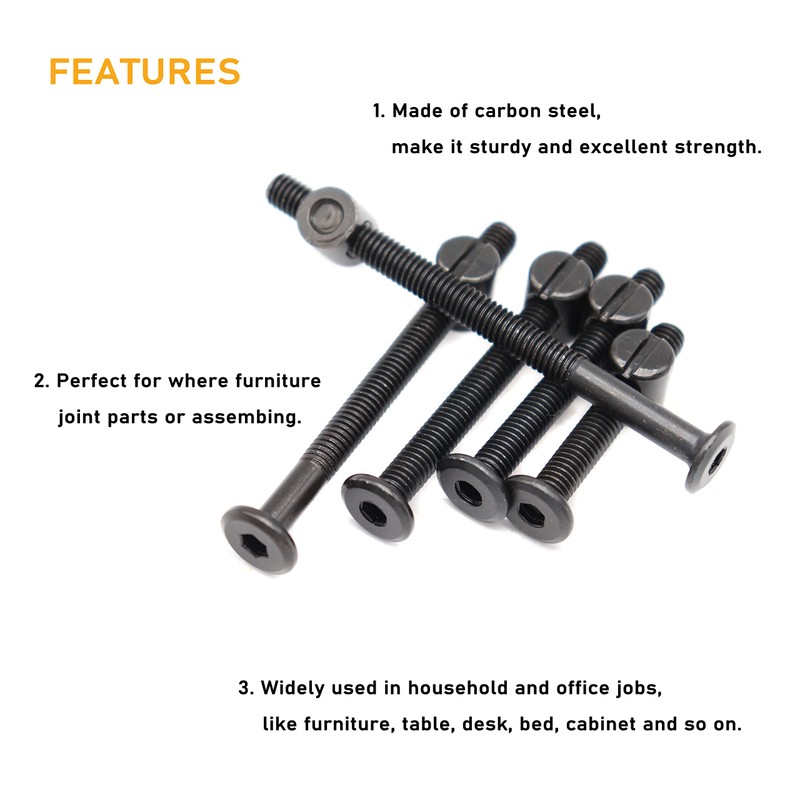 binifiMux M6 Crib Screws Hardware Kit, Black Flat Furniture Connector