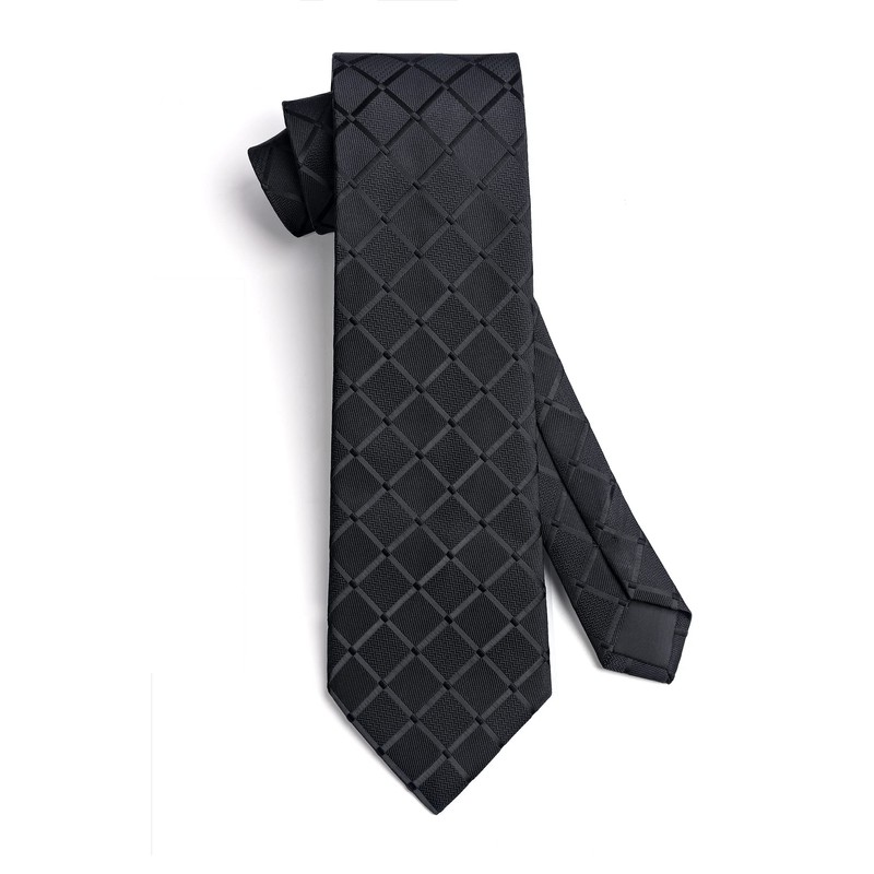 HISDERN Men's Wedding Ties and Pocket Square Tie Plaid Cufflink