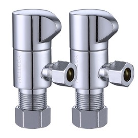 Angle Stop Valve 1/2" Nominal (5/8'' OD) Comp x 3/8'' OD Comp 1/4 Turn Chrome Brass Angle Valve Water Shut Off Valve Faucet Valve (2 Pack) (Silver)