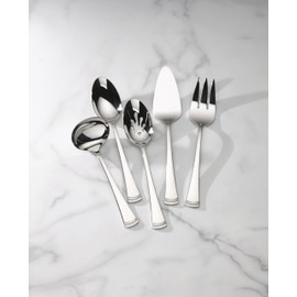 Lenox Silverware Serving Utensils Sets, Portola 5-Piece Hostess Set, Flatware Set, 18/10 Stainless Steel, Serving Spoons Fork Ladel & Pie Server, Mirror Finish Dishwasher Safe (Silver 5 Piece)