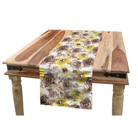 ABAKUHAUS Vintage Table Runner, Grungy Roses Romantic Dining Room Kitchen Rectangular Decorative Table Runner, 40 x 180 cm, Beige Brown
