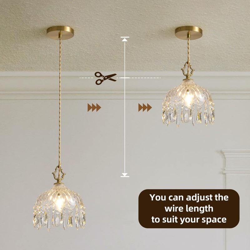 Mini Vintage Crystal Pendant Light - Brass Gold Clear Glass,