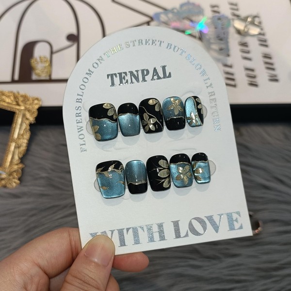 TENPAL Cat Eye Press On Nails 10 Pcs with Tools