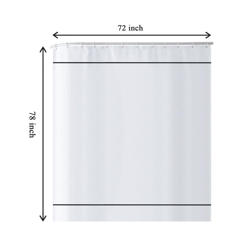 youngseahome White Shower Curtain with Black Border, Modern Chic Faux