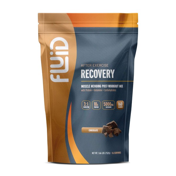 Fluid Recovery, Post-Workout Drink Mix, Whey Isolate Protein, L-Glutamine, Carbs, All Natural Ingredients, Gluten-Free, Lactose-Free (Chocolate)