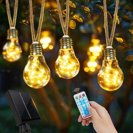 Solar Fairy Lights Outdoor with 20 Bulbs 12.5 m Fairy Lights Outdoor Weatherproof Warm White with 8 Modes Memory Function Timer for Vintage Decoration Gardens Patios Weddings Balcony Party Wedding