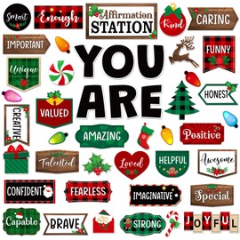 Weekgrat 45pcs Christmas Affirmation Station Bulletin Board Set Motivational Posters Classroom Mirror Growth Mindset Decor Positive Affirmations Accents Cutouts for School Office Home Teacher Supply