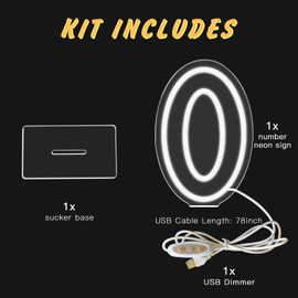 YALLOVE Neon Sign Number 0, 9.8 inches Height USB Powered Night Light-up Numbers for Birthdays Decor, Party Anniversary, Cafe Bar Decor (Small)