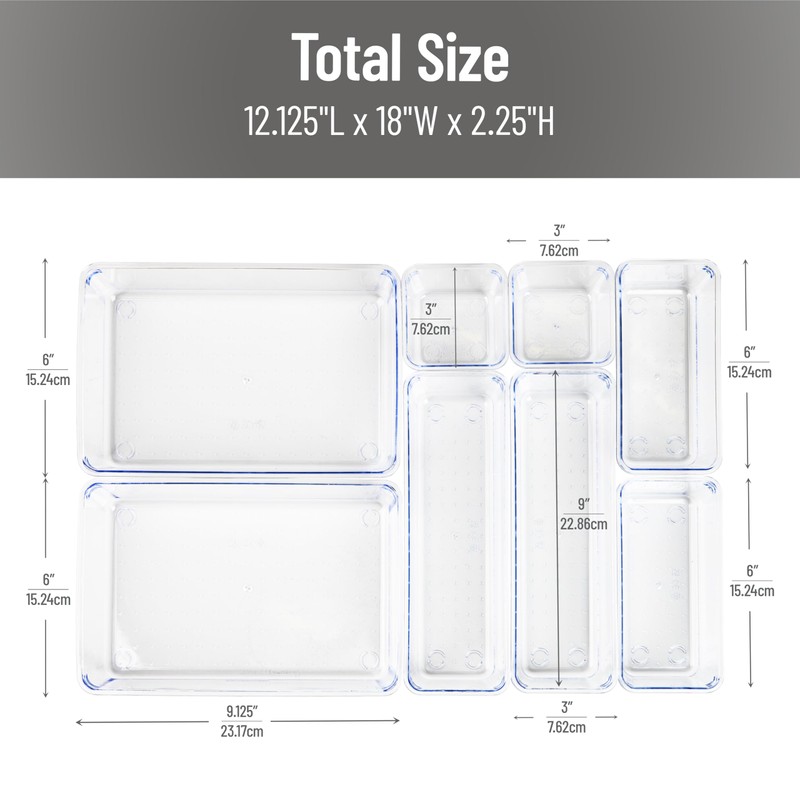 Mind Reader 8-Piece Drawer Organizer Set, Storage Trays for Kitchen,