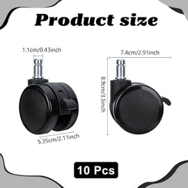 CUTHOLLOW - 10 ruedas de repuesto para silla de computadora con freno de 53,5 mm, ruedas redondas planas de poliuretano para silla de computadora y oficina en casa, color negro