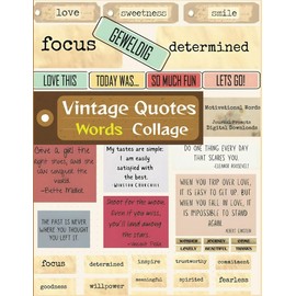 Vintage Quotes and Words Collage Ephemera for Art Journaling: 40 Pages To Cut Out for Junk Journals, Mixed Media & Scrapbook card making, and other paper crafts!