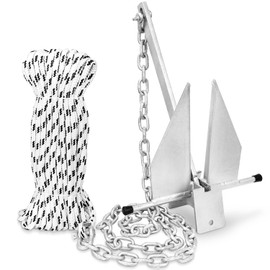 TUNORD Boat Anchor Kit Fluke Anchor with Chain and Anchor Rope Set for Boats Pontoon, Deck, Fishing, and Sail (16-26FT Boats, 10LB)