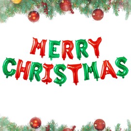 Satiskid 16 Inch Merry Christmas Letter Balloons, Xmas Foil Balloons Garland, Christmas Decorations Banner, Inflatable Christmas Balloons Kit, Xmas Ornament Party Supplies (Red & Green)