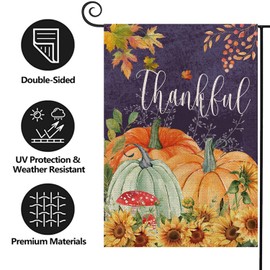 Texupday Fall Thankful Harvest Pumpkin Sunflower Decor Double Sided Vertical Burlap Garden Flag Autumn Thanksgiving Rustic Seasonal Farmhouse Party Outdoor Yard Banner 12" x 18"