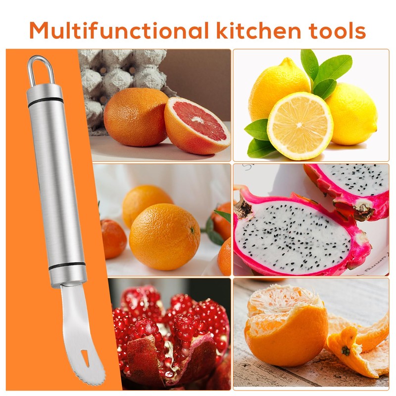 2pcs Stainless Steel Orange Peeler Tools, Long Handle Serrated Multifunctional