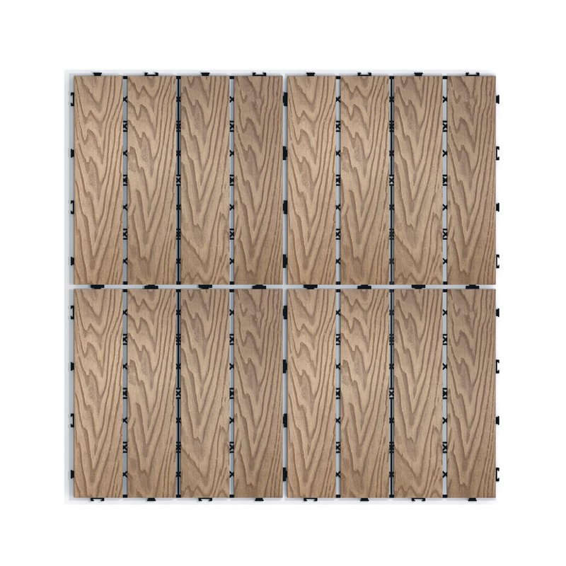 11 PCS Wood Plastic Composite Interlocking Deck Tiles 12" x