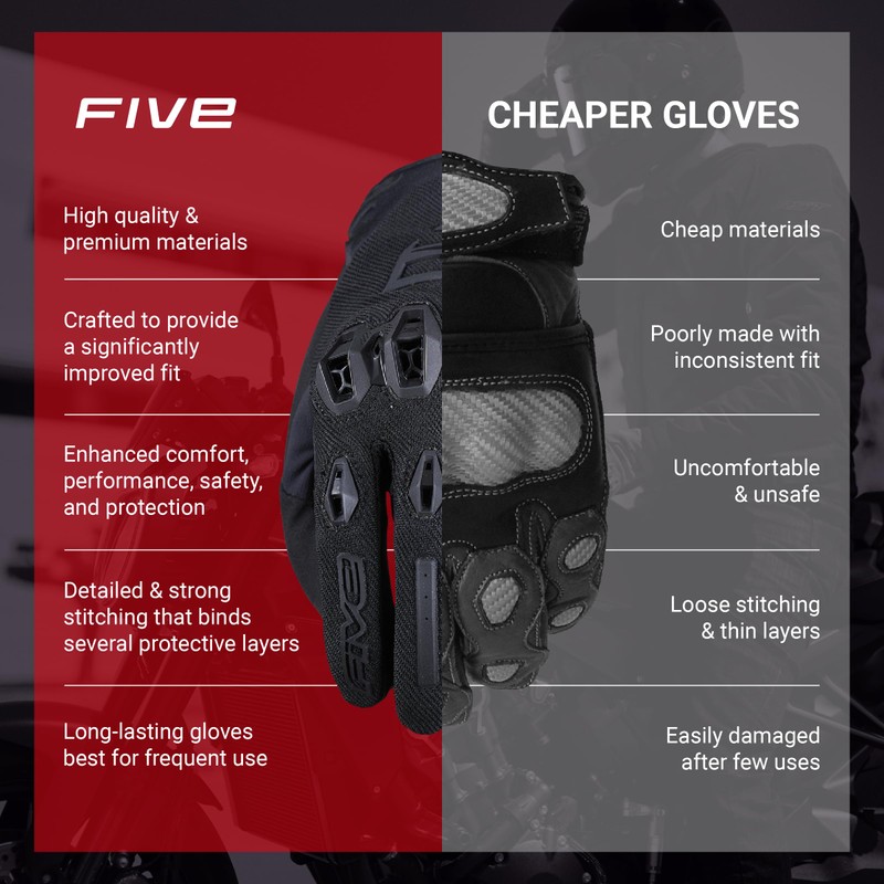 Five Motorcycle Gloves Black (Size: M) STUNT EVO2 Gloves
