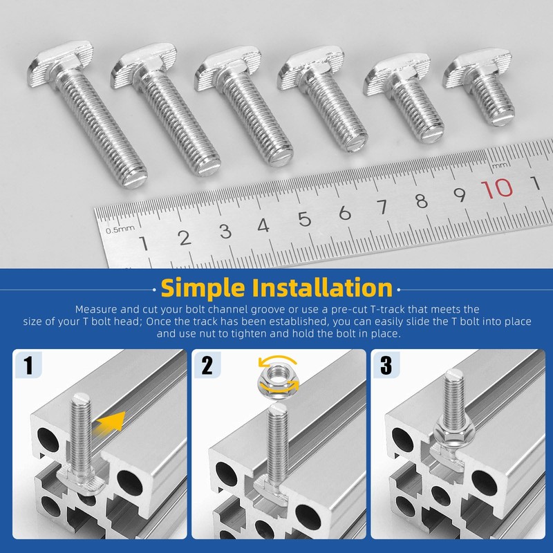 Glarks 120pcs M8 T Slot Drop-in Bolt with Hexagon Flange