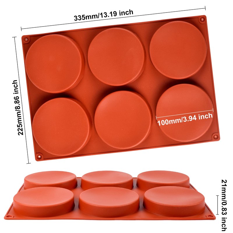 2 Pack Large Silicone Molds for Baking/Non-Stick 4 inch 6-Cavity