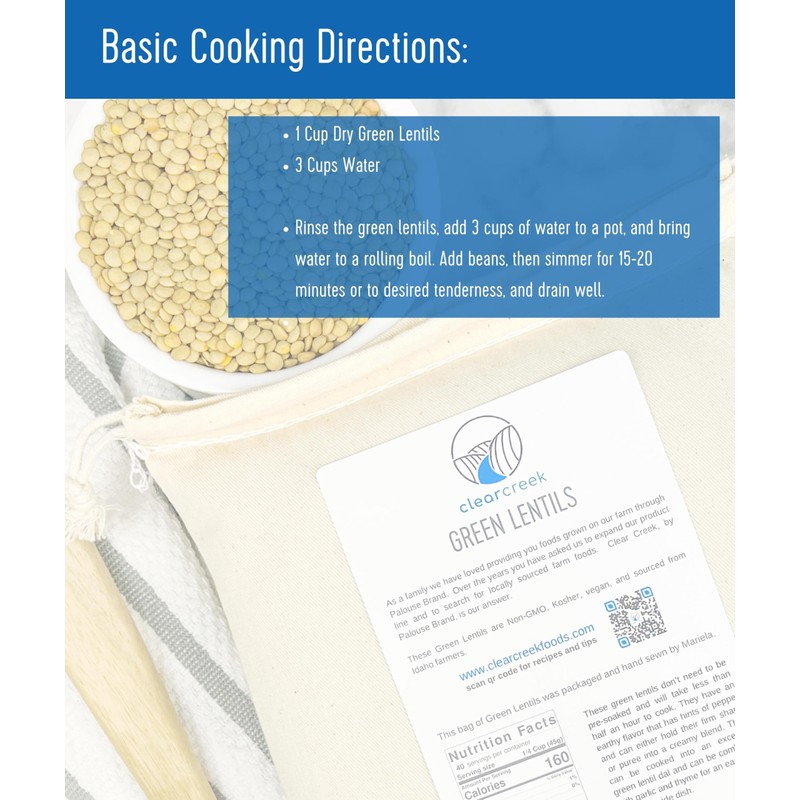CLEAR CREEK Green Lentils | Project Non-GMO Verified | 4