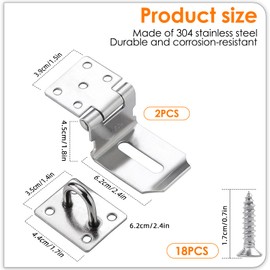 Dfuqanb Pack of 2 Stainless Steel 90 Degree Hasp Lock, Security Lock Device, Door Lock Hasp, Security Hasp, 4 Inch Hasp, Lockable, for Padlocks, Cupboards, Gates