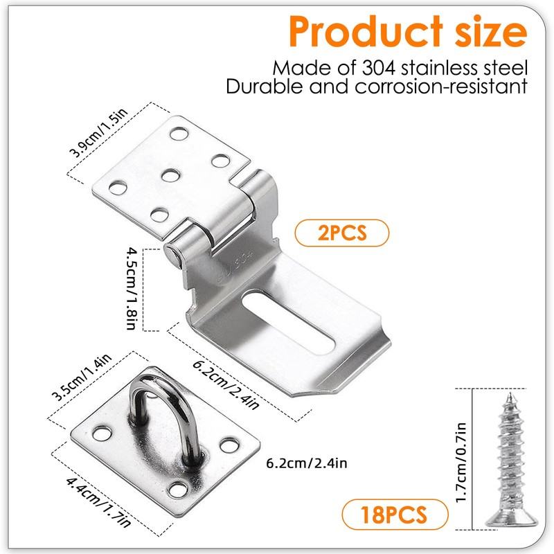 Dfuqanb Pack of 2 Stainless Steel 90 Degree Hasp Lock,