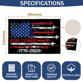 250 Anniversary USA Placemats, 4th of July Placemats Set of 4, 12x18 Inch, 1776-2026 Memorial Day Independence Day Table Mats for 4th of July Party Supplies-A01