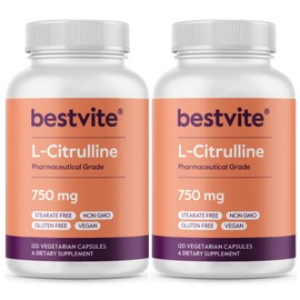 BESTVITE L-Citrulline 750mg per Capsule (240 Vegetarian Capsules) (120 x 2) - No Stearates - No Silica - No Fillers - Non GMO - Gluten Free - Vegan