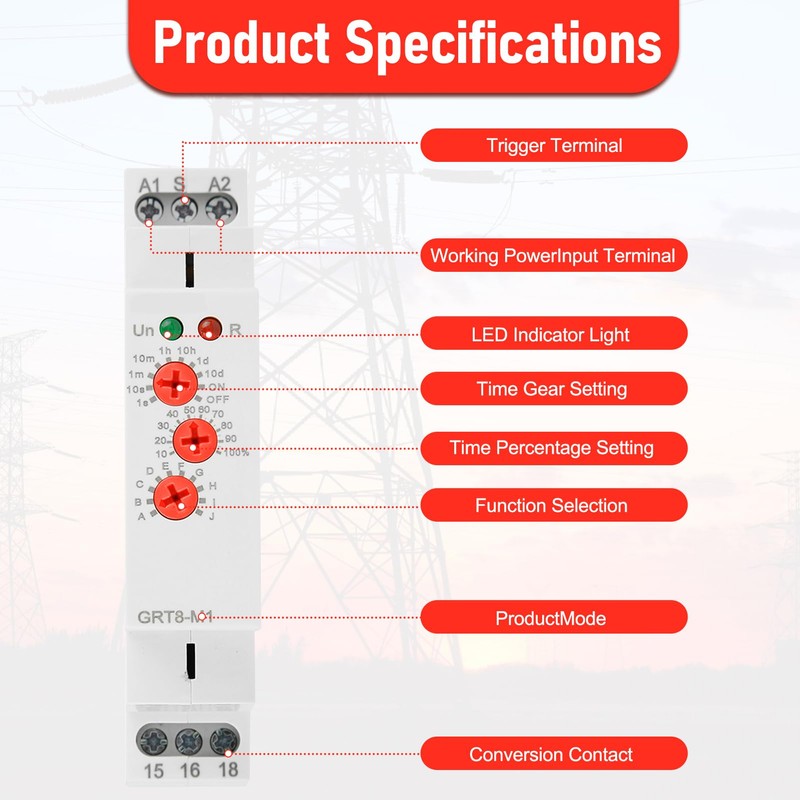 AGJIQ Multifunctional Delay Time Relay, GRT8-M1 AC/DC 12V-240V Wide Voltage
