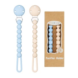 TYRY.HU Silicone Pacifier Holder Clip with One Piece Beads for Boys and Girls, Soft Flexible Rust-Free Binky Clips with Texture, Keeps Pacifier Clean, Safe for Newborn, Fits Most Pacifiers, 2 Pack