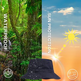 OuMaiFeng Pack of 2 Fishing Hats Women Men Waterproof Sun Hat Rain Hat Bucket Hat Fishing Hat Foldable Fishing Hat Fishing Hat for Summer Hat Autumn Camping Travel Hiking, Black + grey
