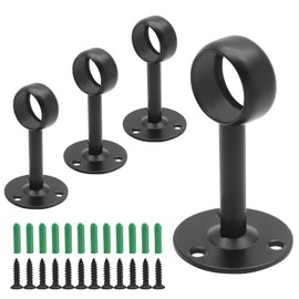 Biaungdo 1Inch Curtain Rod Ceiling Mount Bracket, Stainless Steel Flange Rod Holder, 4Pcs - Black