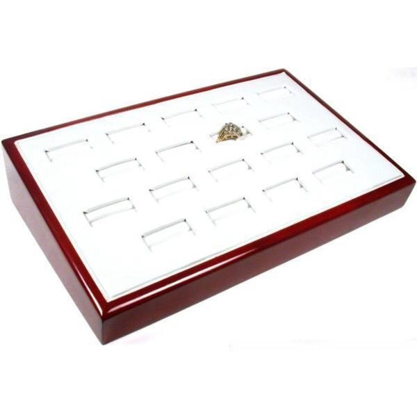 FindingKing White Leather Rosewood 18 Ring Tray Jewelry Counter Showcase Display