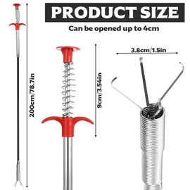 Krallengreifer, 200 cm Rohrreinigungsspirale Greifer, Flexibel Abflussspirale Gripper, Teleskopgreifer Abflussreiniger Spirale Rohrspirale für Küche Bad Waschbecken Spüle Verstopfung(2M)