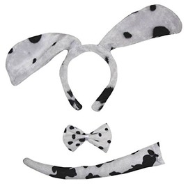 Petitebella Long Ear Dog Headband Bowtie Tail 3pc Free Size Costume (One Size, Dalmatians)
