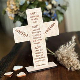 Spruchreif Wooden Cross with Engraving, Wooden Stand Cross, Gifts Made of Wood, Christian Gift, Confirmation, Communion, Christening, Confirmation