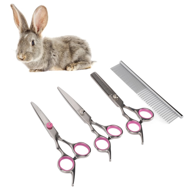 Pet Rabbit Grooming Scissors Stainless Steel Round Tip 4 in