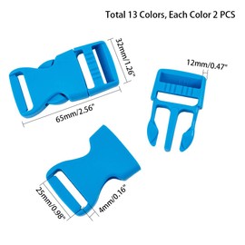 PandaHall 26 Stück 3.2 cm (1.25 Zoll) Kunststoffschnallen, 13 Farben Seitliche Schnellverschlüsse Schnürverstellbare Bunte Schnallen Für Die DIY-Herstellung von Gepäckgurten, Haustierhalsband