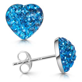 MATERIA by Matthias Wagner Crystal Heart Stud Earrings Silver 925 Women Girls in 7 Colours, Crystal, Crystal