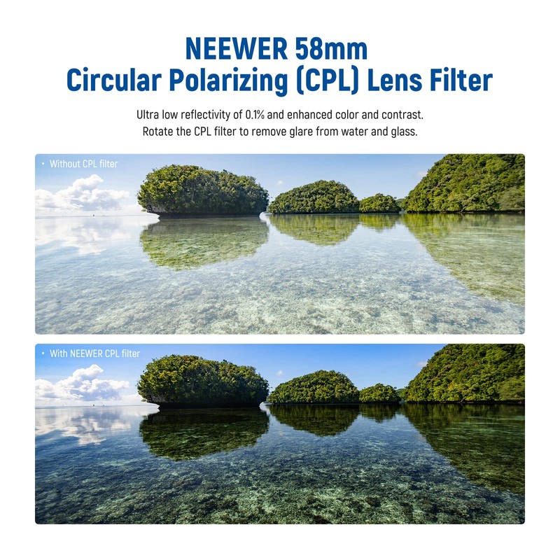 NEEWER 58 mm Polarising Filter (Polarising Filter), CPL Filter with
