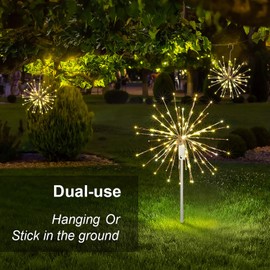 12" Starburst Lights 80 LED Firework Lights Warm White Lighted Hanging Fairy Light Ball Decorations for Christmas Party Home Silver Branch