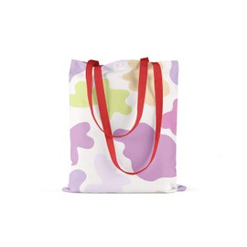 Bonamaison Printed Shopping Bag with Red Long Handles, Reusable Bag, Foldable, Fabric Bag, Size: 34 x 40 cm