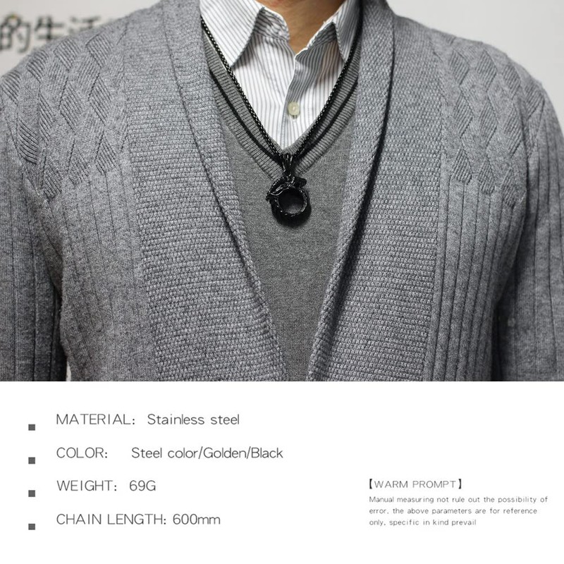 WULZST Ouroboros Eternal Circle Pendant Necklace for Men Retro Stainless