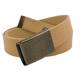 Build A Belt Antique Gold Flip Top Buckle with Adjustable Canvas Web Belt (Mens Large Khaki)