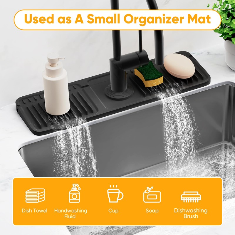 17.7'' Folding Faucet Mat for Kitchen Sink Splash Guard[7° Slope